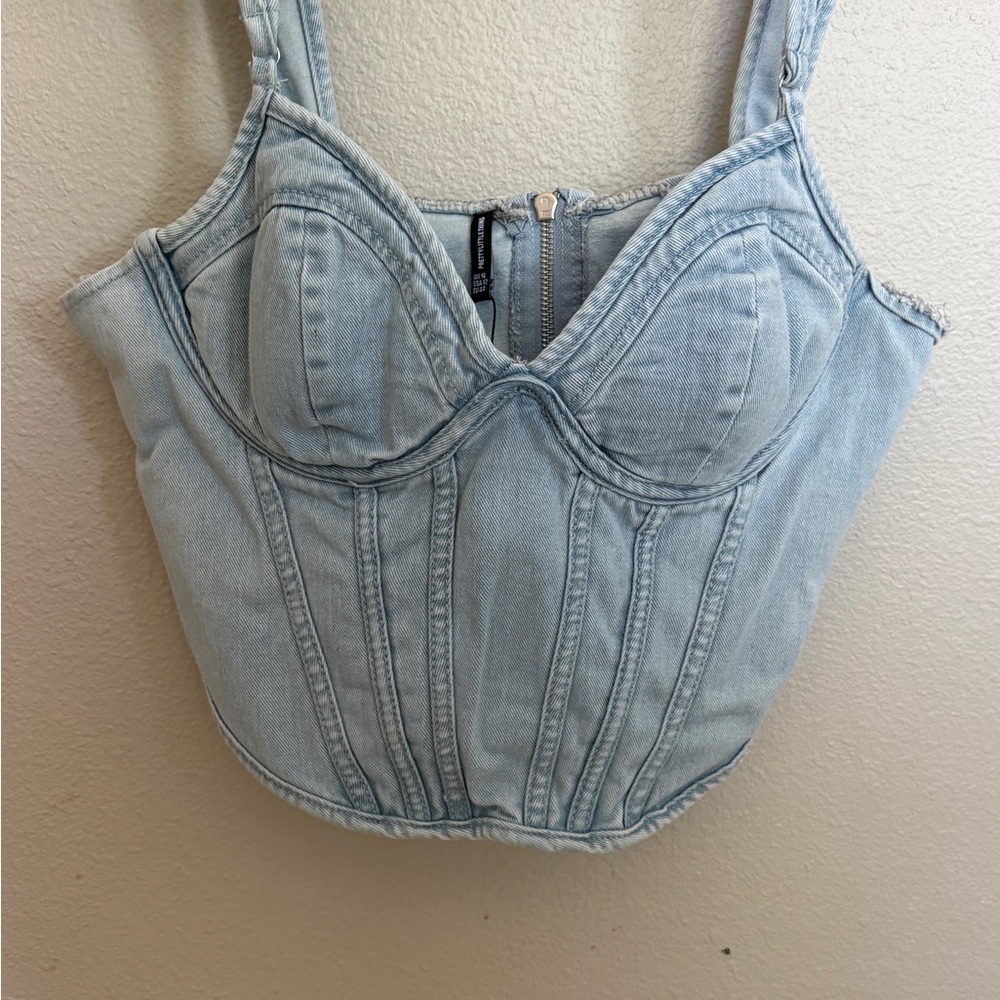 PrettyLittleThing Blue Sleeveless Bustier Bodysuit